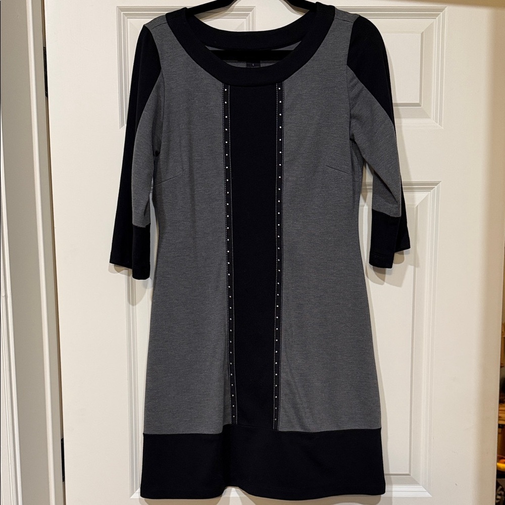 Signature by Robbie Bee Gray and Black 3/4 Sleeve Dress